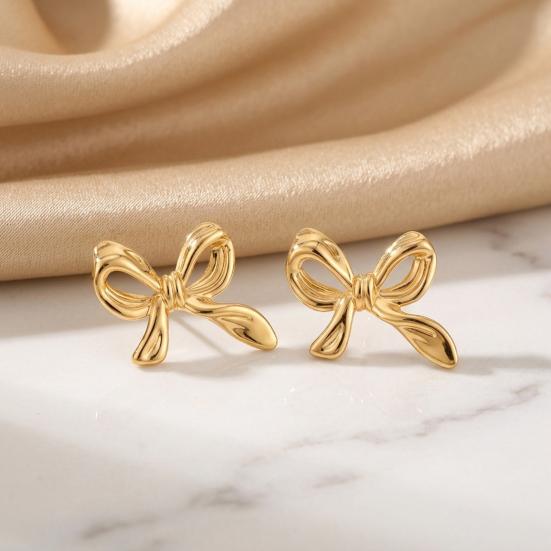 1 Pair Gold Plated Bow Earrings for Women Girls, Minimalist Cute Bow Stud Earrings, Jewelry Gifts for Wife, Girlfriend