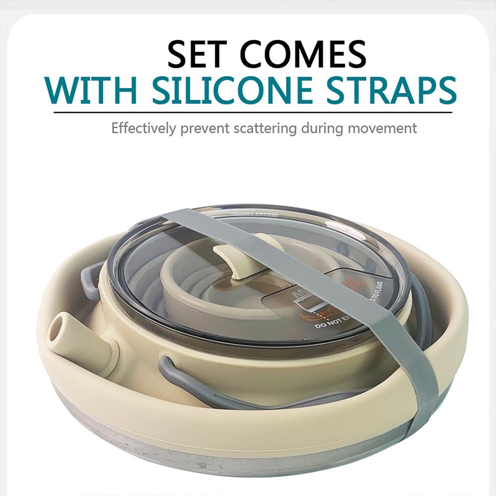 1.5L Silicone Kettle with Handle Outdoor Collapsible Kettle Stainless Steel Bottom Camping Cook Pot for Hiking Backpacking