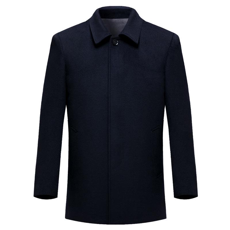 Men's Cashmere Lapel Wool Coat - Autumn/Winter Thick Button-Up for Middle-Aged & Elderly Casual Wear
