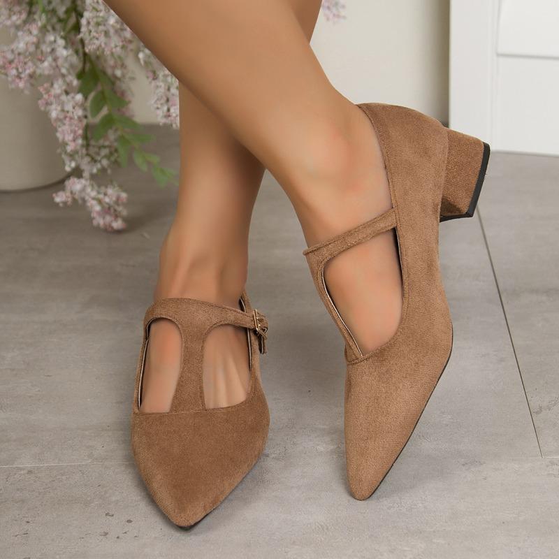 Fashion Fall 2025 New Suede Vintage Pointed Toe Mary Jane Girls Stiletto Heel Plus Size Single