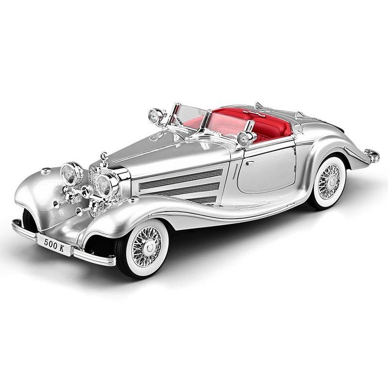 

Large 1/18 Benz 500K Alloy Die Cast Classic Car Model Simulation Sound Light Retro Car Model Ornament Boy Gift Halloween Toys серебряный