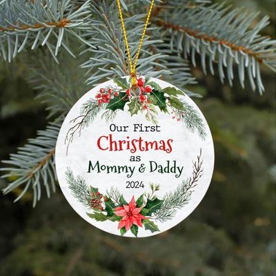 Our First Christmas As Mommy & Daddy Ornament Acrylic 2025 Baby's First Christmas Pendant with Santa Claus Pattern for Xmas Tree