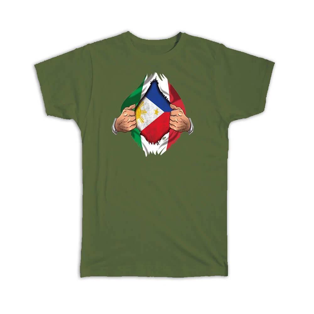 Gift T-Shirt : Philippines Italian Flag Chest Filipino S
