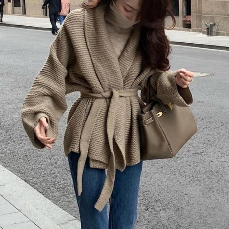 Fall Winter Warm Women Oversized Knitted Cardigan Casual Open Front Long Sleeve Sweater Coat Outerwear