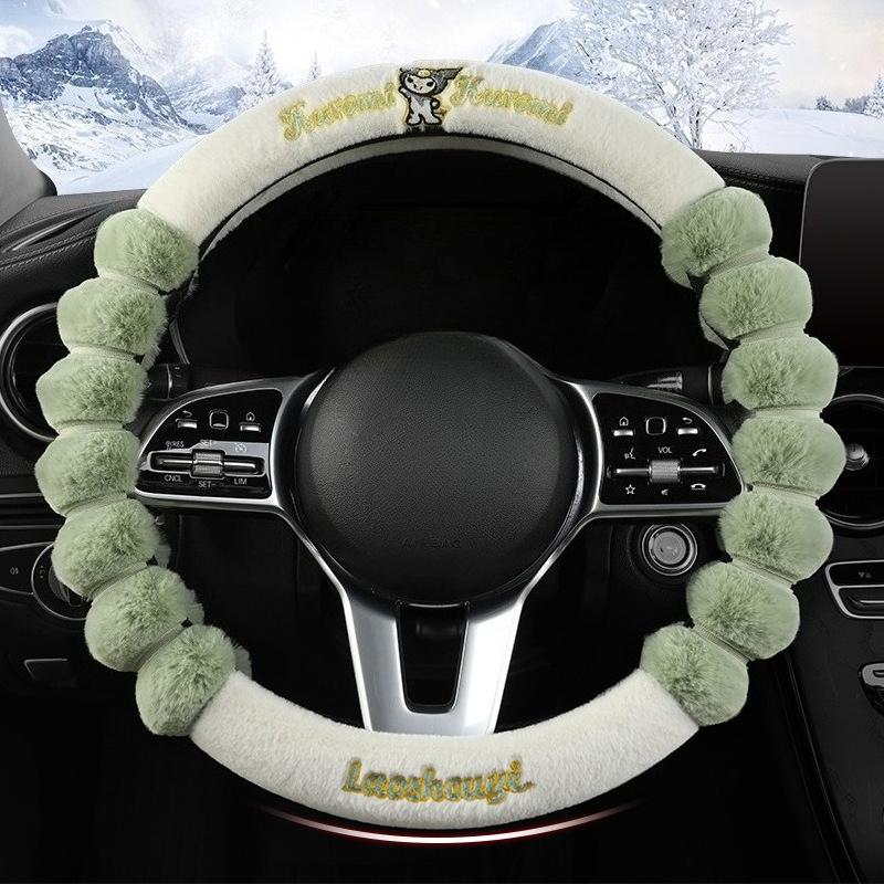 New Kuromi Winter Plush Rabbit Velvet Warm Steering Wheel Cover Soft Handle Cover for Men And Women Car Accessory