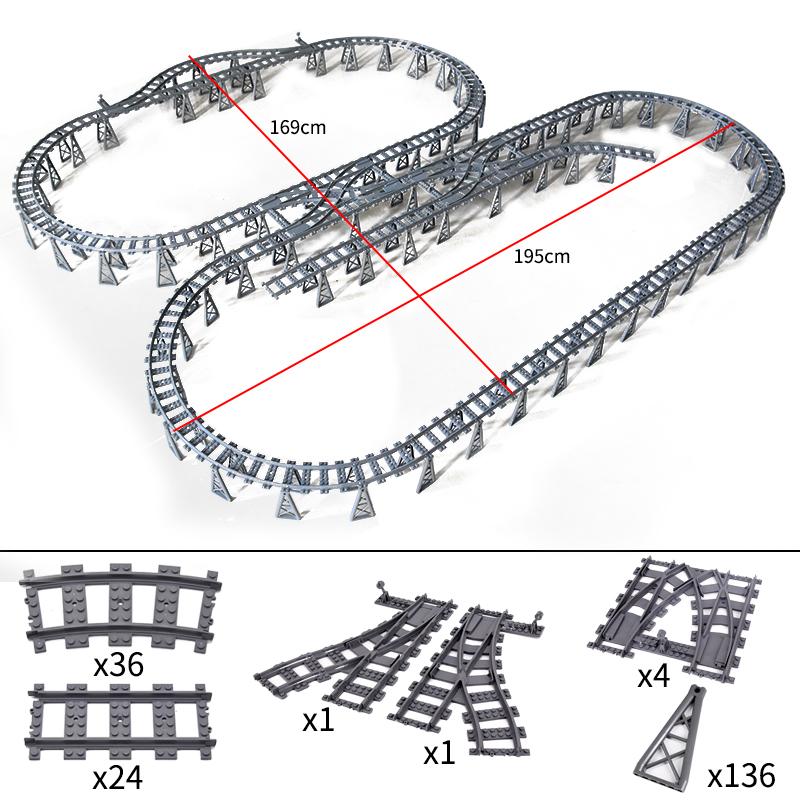 City Trains Flexible Tracks Forked Straight Curved Rails Crossing Switch Building Block Bricks High-Tech Creative Toys for Kids