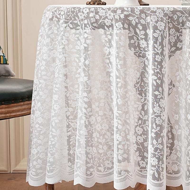 Stylish Floral Lace Round Tablecloth Table Cover Stains Resistant Fabric Multipurpose Use For Kitchen Office Wedding