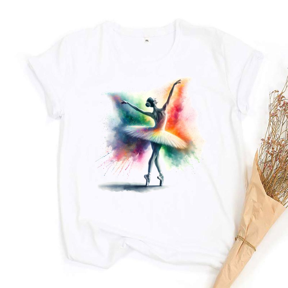 Watercolor Ballerina Print Shirt Bag Baller Dancer Outfit T-shirt Women Summer Clothes Tops Girls Short Sleeve Tee Female Shirts