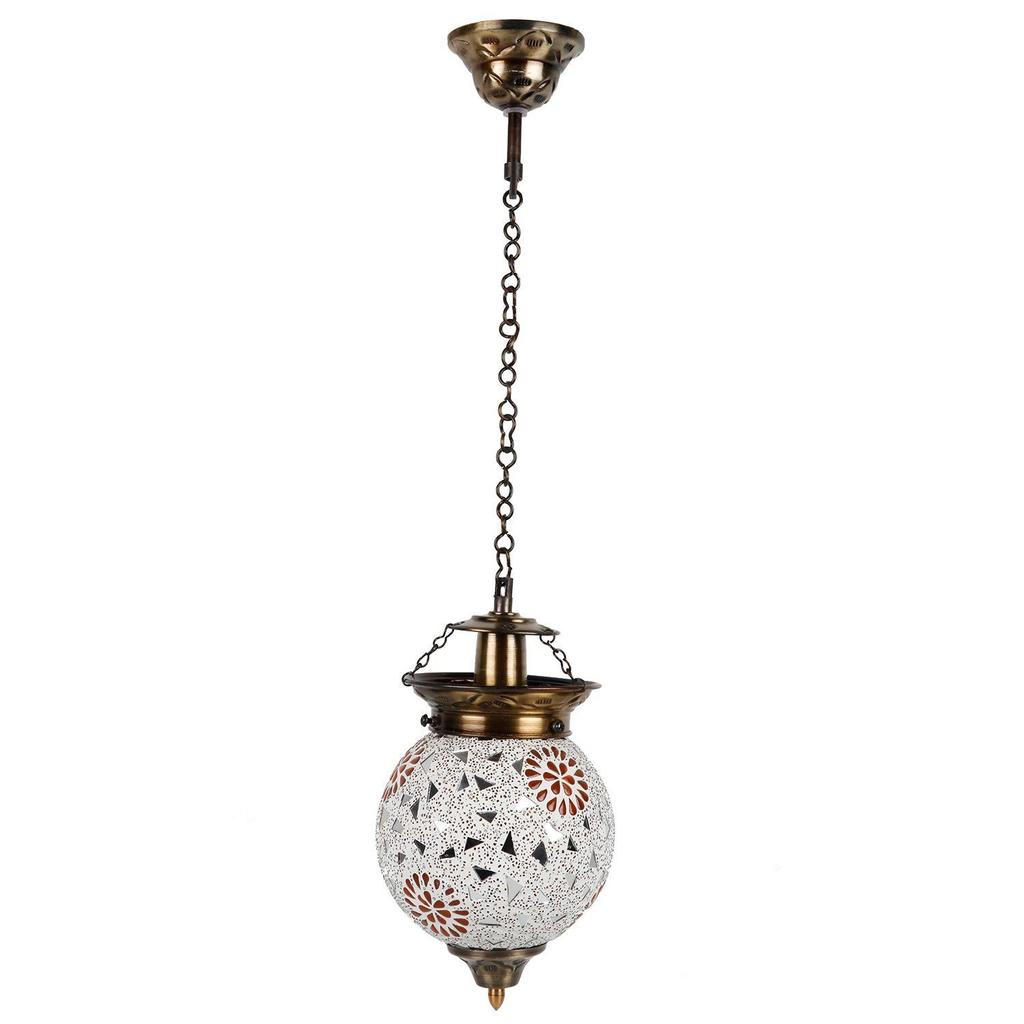 Glass Mosaic Ceiling Lamp - Rooftop Living & Home Decoration, Red & White (Bulb Not Included); Handcrafted In India (Pack of 1)