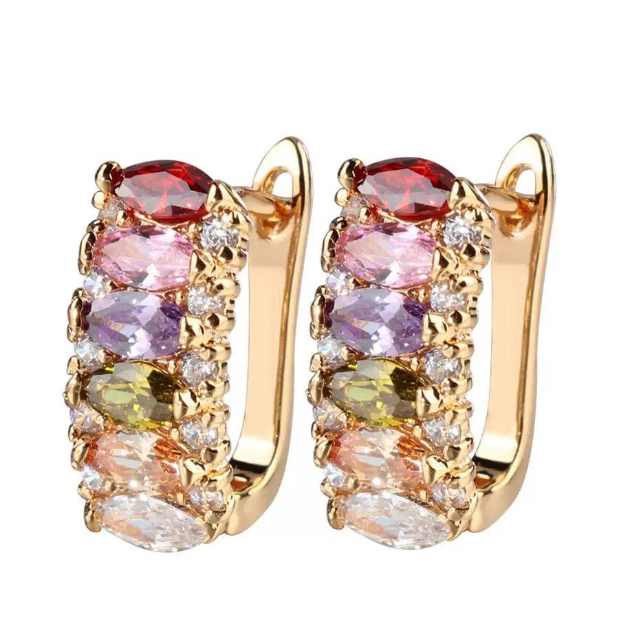 

Rose Gold Natural Zircon Crystal Flower Round Large Earrings Wedding Ear Clips Elegant Jewelry For Women Bridal Party золотой