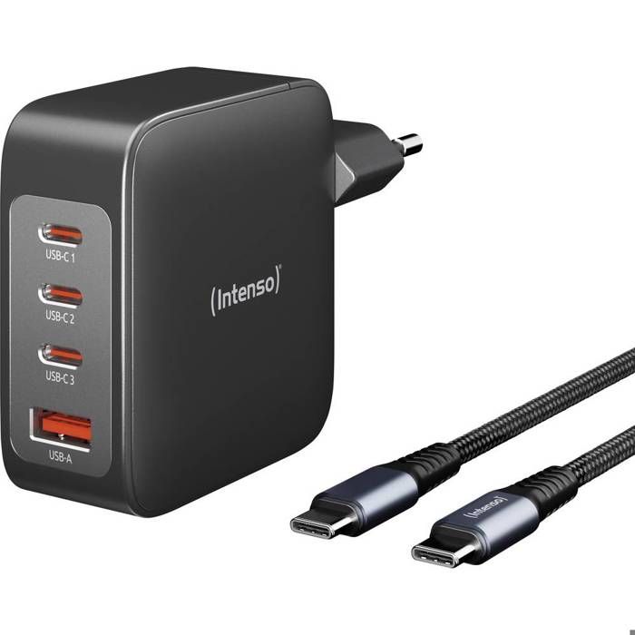 Intenso W140A3C + C520C černá USB nabíječka 140 W 3x USB-C®, 1x USB-A QC 4+, USB PD 3.1, PPS černá vnitřní GaN, USB Po