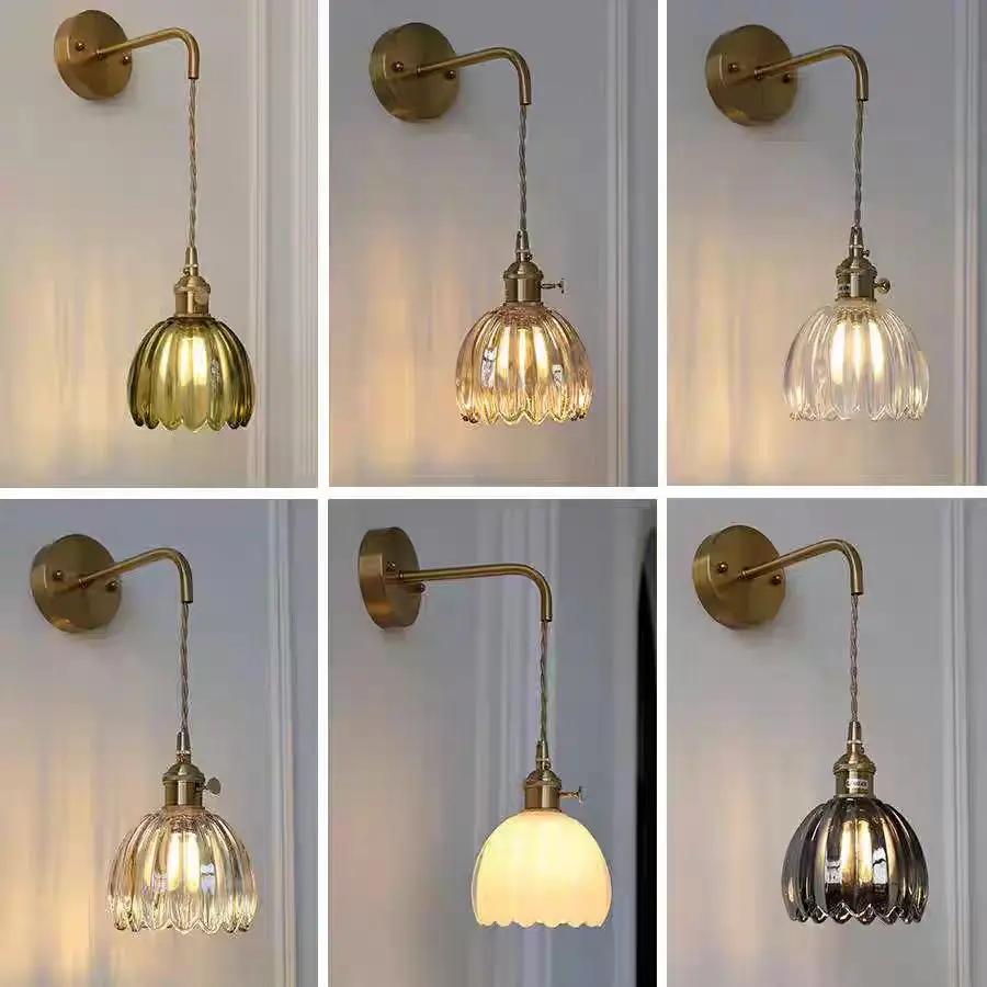 Retro Modern Glass Flower Twisted String Pendant Lamp Dining Room Bedroom Bedside Pendant Lamp With Built-in Switch Lighting