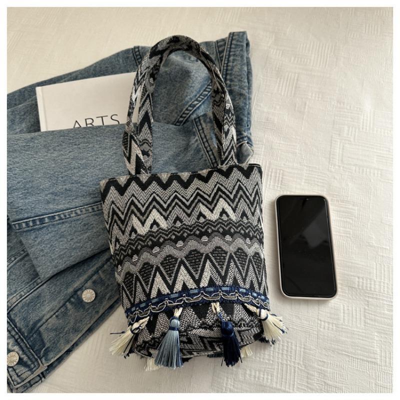 Niche Fringed Bag Canvas Bag Niche Versatile Single-shoulder Bucket Bag