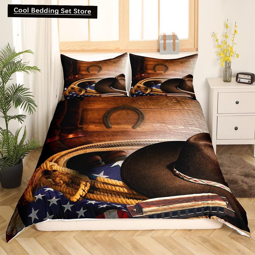 Westernowy Kowbojski Zestaw Pościeli King Queen w Stylu Vintage Rodeo Poszwa na Kołdrę Męska Młodzieżowa Chłopięca Koń Poszwa na Kołdrę Poliestrowa Poszwa na Kołdrę