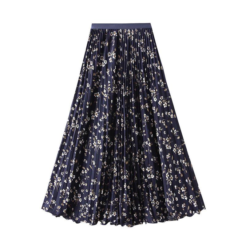 Women's High Waist Floral Pleated Midi Skirt for Spring/Summer 2026 - A-line with Wide Hem (D9908)