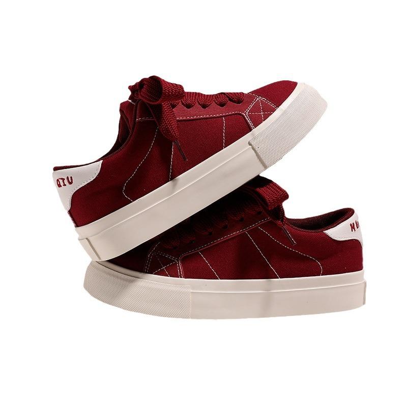 Globale bordeauxfarbene Canvas-Schuhe Damen 2025 Frühling neue beliebte Ins-Schuhe vielseitige lässige Schuhe mit dicker Basisplatte S6988