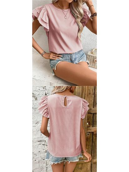 2026 European & American Summer Women's Striped Ruffle Sleeve Top