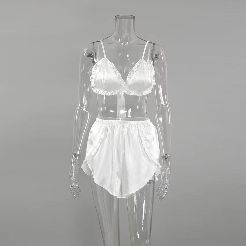 

Европейский и американский сексуальный комплект с рюшами на бретелях-спагетти, жилет и шорты, комплект шорт и жилета на подтяжках White S