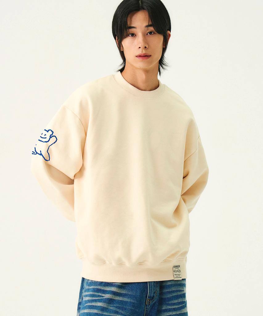 GRAVER [Unisex] Multi-Line Bear Smile Sweatshirt_Cream