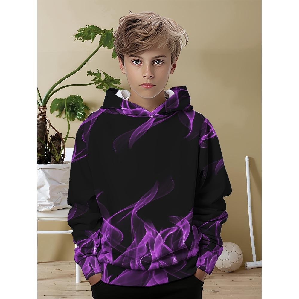 בגדי ילדים בנים קפוצ'ונים שרוול ארוך הדפס להבה תלת-ממדי בגדי ילדים אביב סתיו בגדים יומיומיים מסוגננים לבנים בנות טופים פולאובר