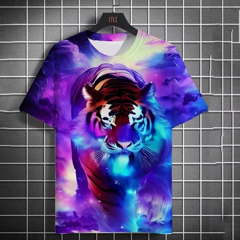 Animal Men's T-shirt 3d Tiger Print Men's Tops Casual Short Sleeve Simple T-shirt Summer Round Neck T-shirt Men's Ultra Clothing