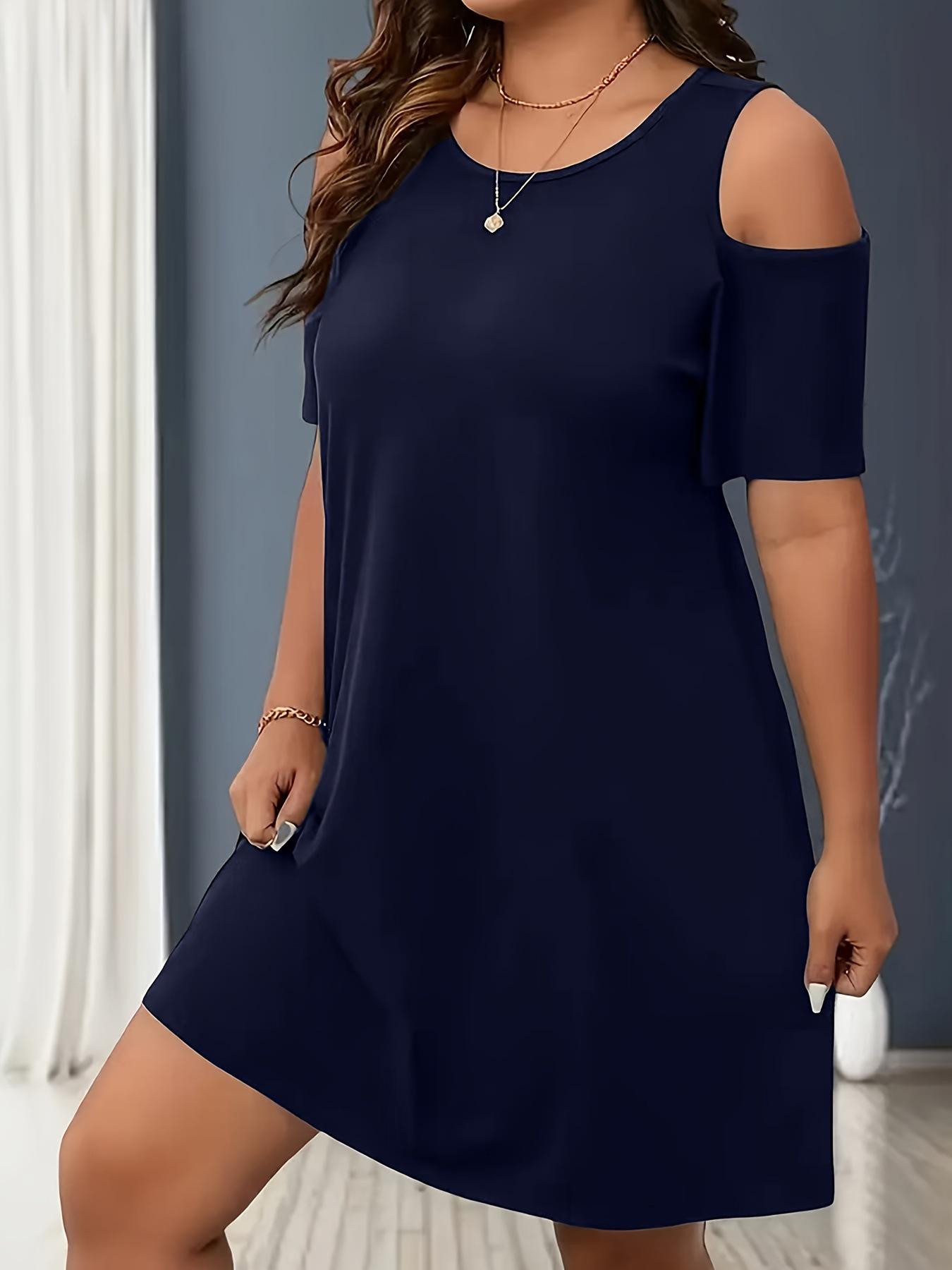 2025 Spring/Summer Women s Short-Sleeve Off-the-Shoulder Dress 5XL темно-синий