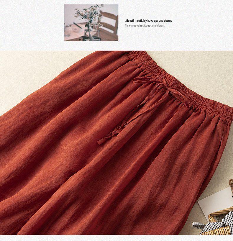2026 New Women's High-Waisted Wide-Leg Skirt Pants - Breathable, Thin Cotton Linen for Summer