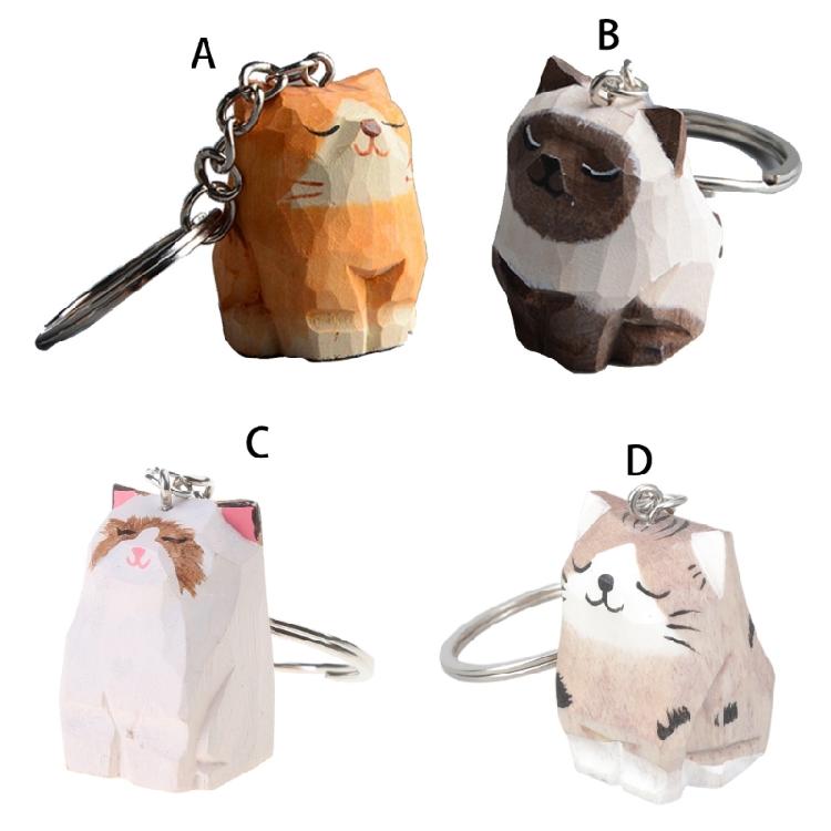 Holz Katze Schlüsselanhänger Cartoon Anhänger Schlüsselring Rucksack Hängendes Ornament Geschenk