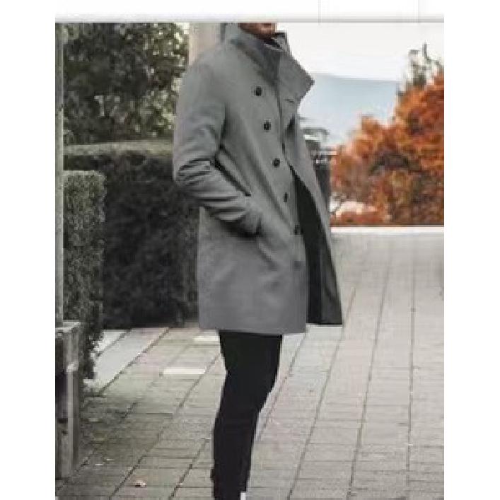 Spring New Men's Pocket Versatile Daily Retro Stand Up Collar Medium Long Woolen Coat Men's Casual Coat Men's Clothing