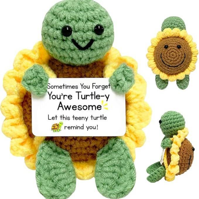 Positive Schildkröte mit Sonnenblumen-Design - Lustige inspirierende Schildkrötenfigur, Kreatives Geschenk für Schreibtischdekoration zu Hause & Aufmunterung