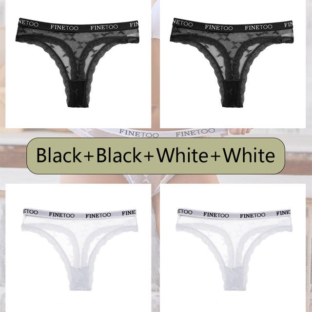 FINETOO 4 Adet Seksi kadın Dantel Bikini Thongs Düşük bel Mektup Iç Çamaşırı Tanga Kadın G-String Şeffaf Nefes Intimates