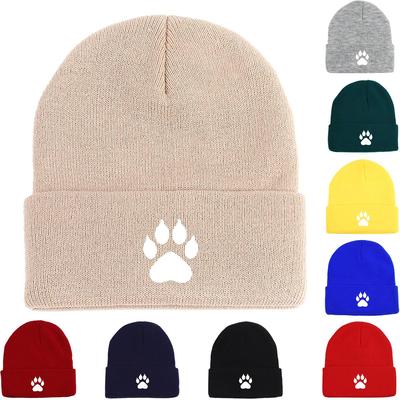 White Cat Paw Print Print Knitted Cap Beanie, Man Cap Stretchy Winter Simple Bobble Hat Knit Hat Beanie
