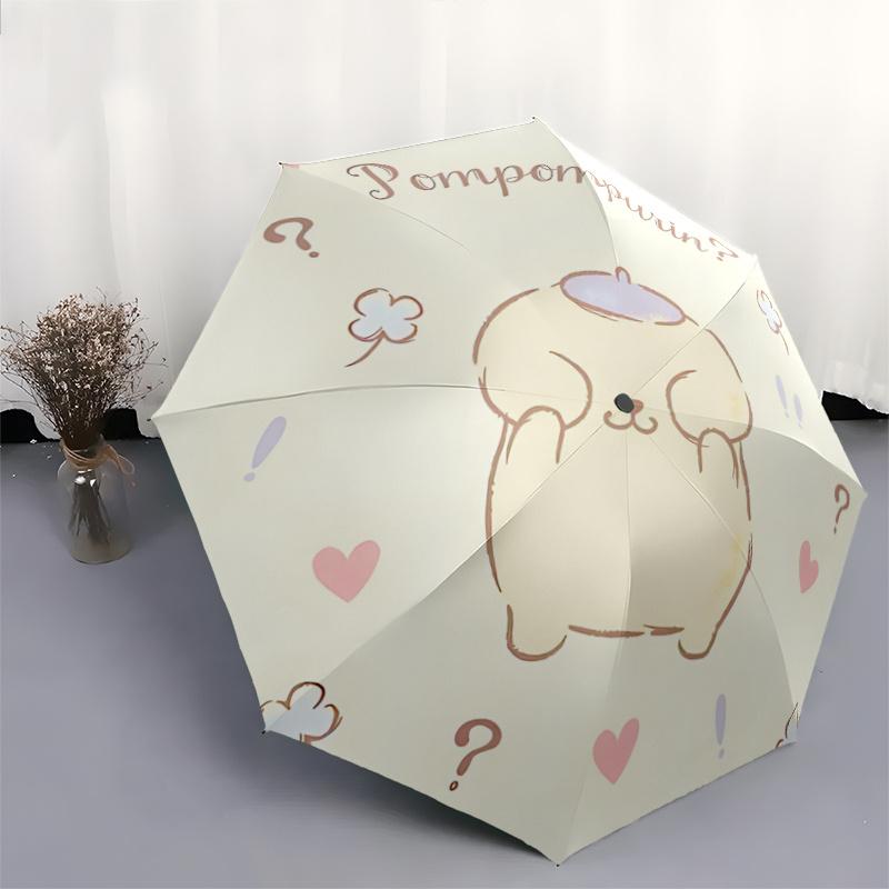 1pc Pompompurin Automatic Folding Umbrella: Portable 3-Fold Design with Iron Frame, Perfect for Outdoor Use, Festive Gifts, Travel, Daily Use, and Fan