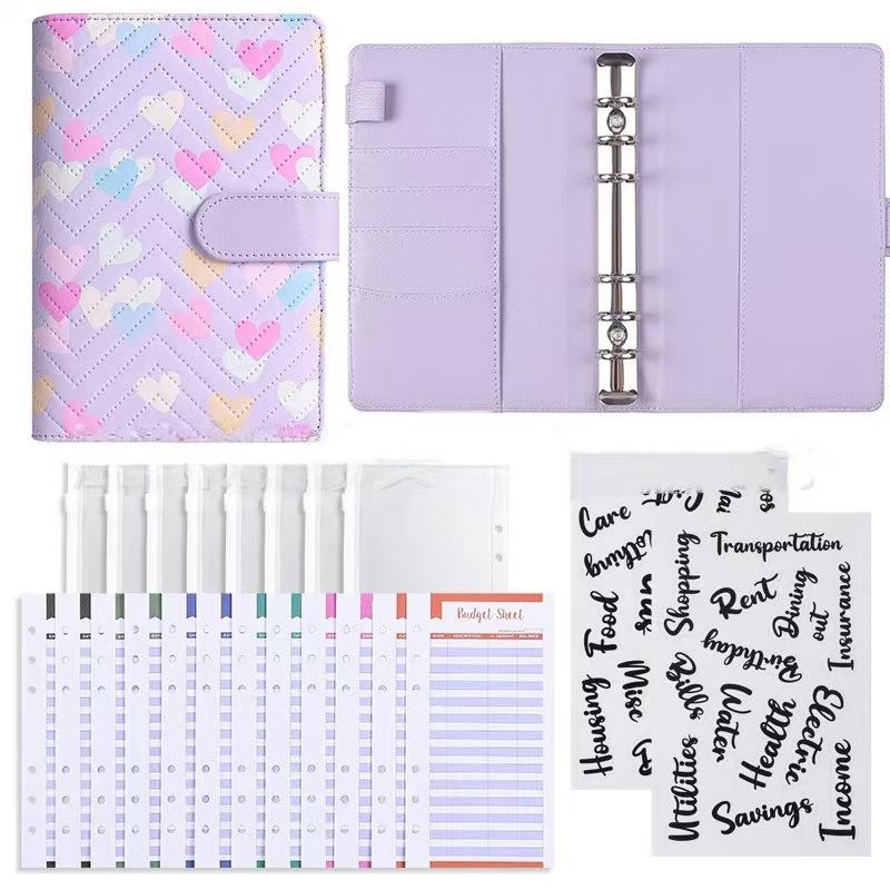 A6 PU-Leder Binder Economy 6-Ring Notizbuch, Stilvolles Design, Persönlicher Notizbuch-Binder Einband, Kann zur Aufbewahrung von Bargeld-Budget verwendet werden