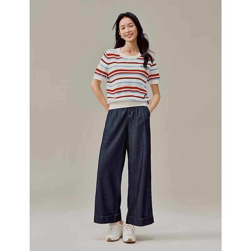 INMAN Women's Cropped Wide-Leg Tencel Denim Jeans