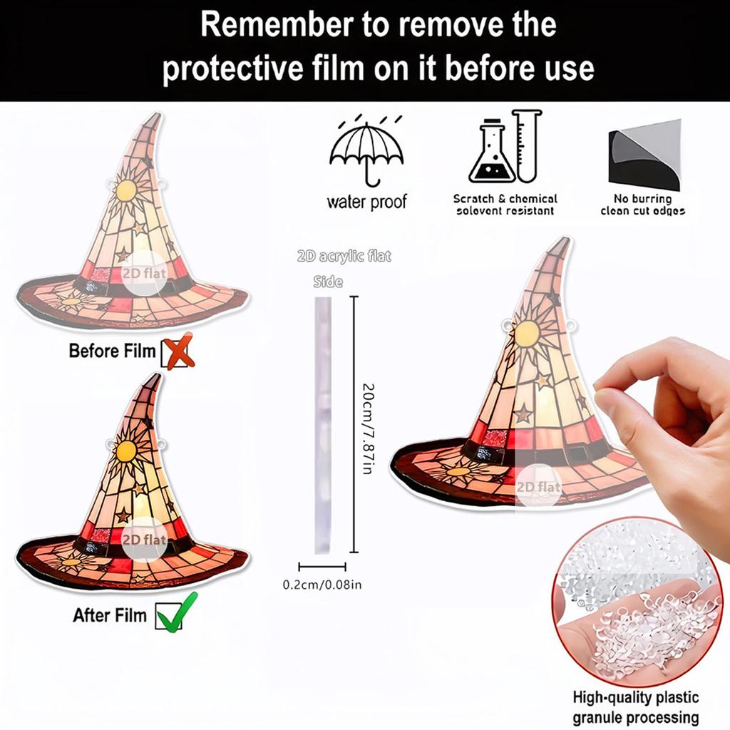 Witch Hat Stained Glass Suncatcher Window Hanging Decoration Halloween Gothic Glass Ornament for Window Home Kitchen