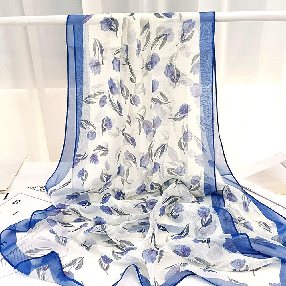 Summer Magnolia Printing Chiffon Silky Georgette Scarf Women Printing Long Soft Wrap Shawl Beach Kerchief Scarves Female Foulard