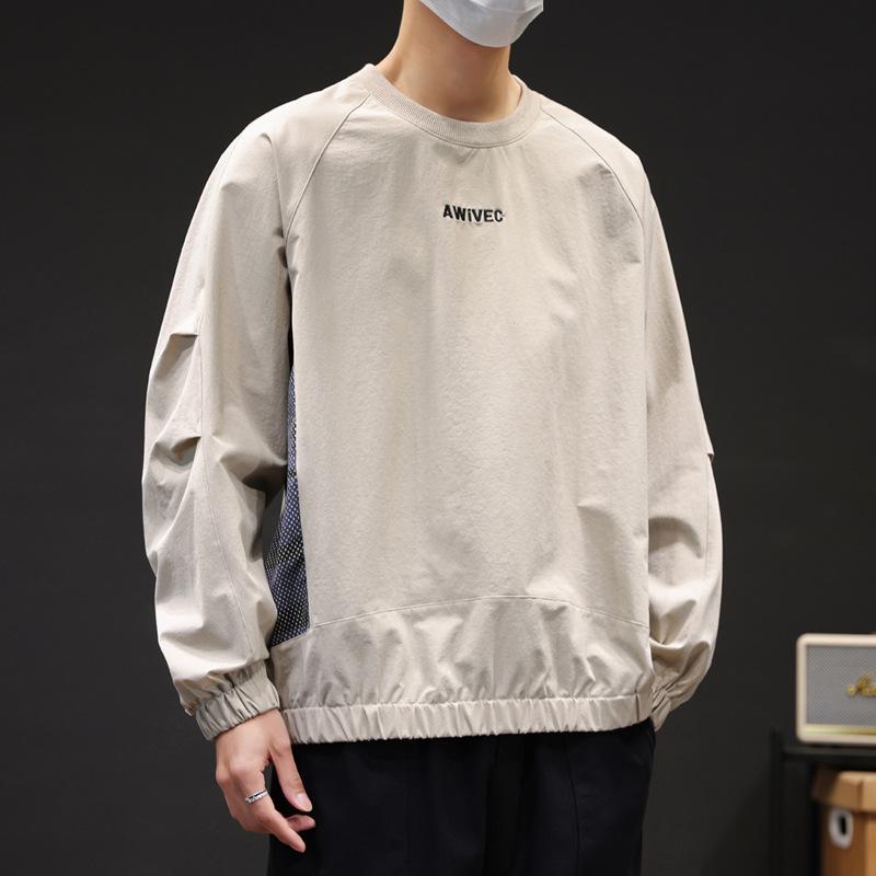 Spring Wear Thin Breathable Zipper Pocket Pullover Hoodie Male Students Loose Casual Long Sleeve T-shirt Elastic Handsome