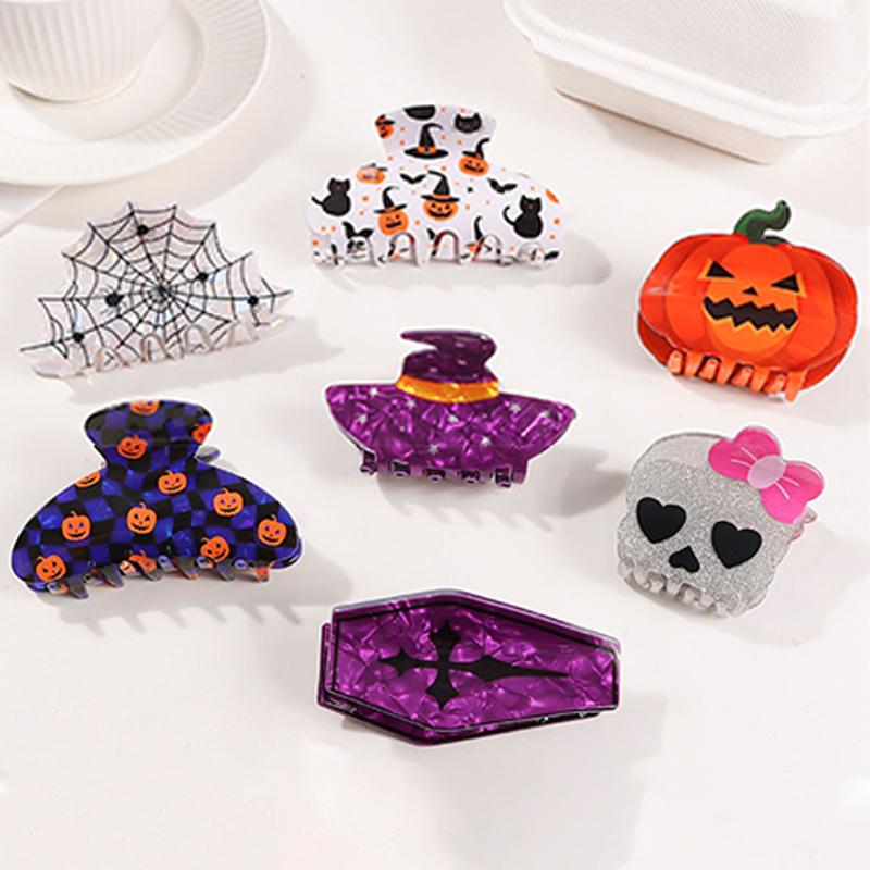 Headwear Funny Halloween Hair Claw Pvc Spider Pumpkin Themed Gripper Hat Shape Geometry Skeleton Shark Clip Women