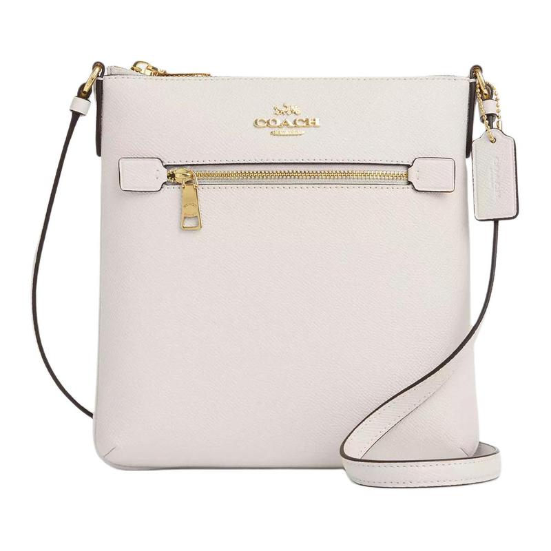 

COACH File 21 Solid Color Simple Letter Logo Zipper Closure Nameplate Cross Pattern Leather Crossbody Bag Small Women s Chalk White білий