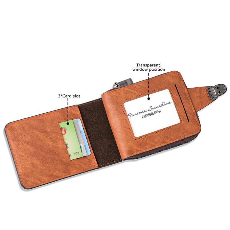 Men's Wallet Retro Business Design Short Zip Coin Purse for Men Multi-Functional Large Capacity Organizer with Many Card Slots