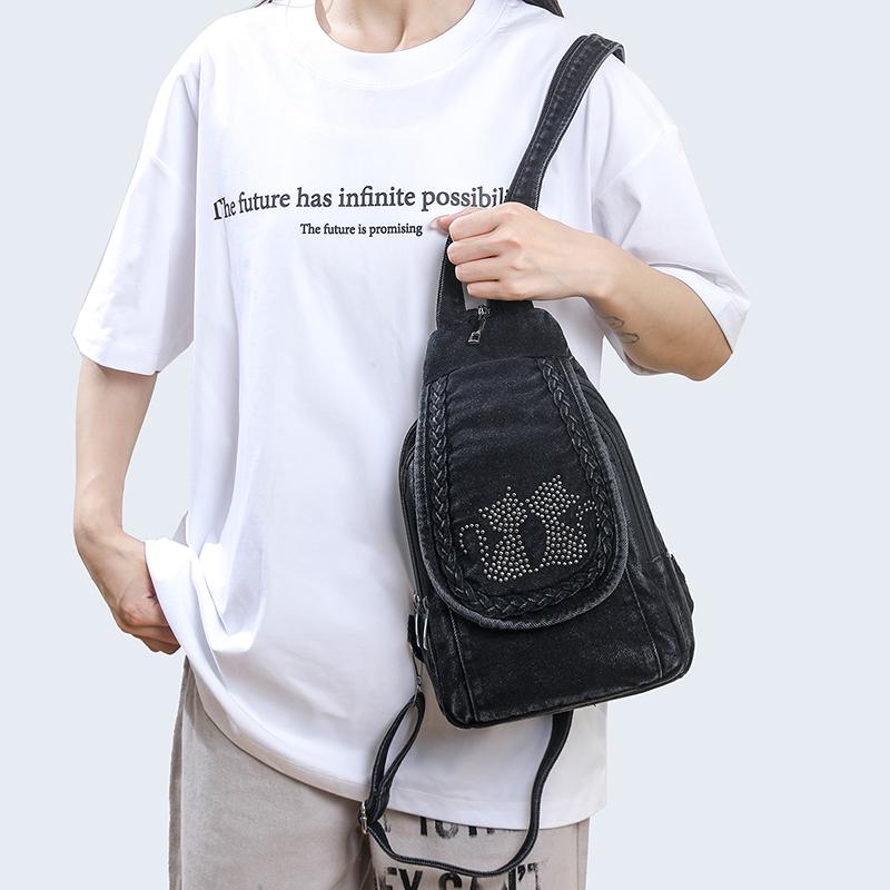 Zaino Borsa a Tracolla da Donna Borsa da Petto Multiuso Zaino in Denim All-match