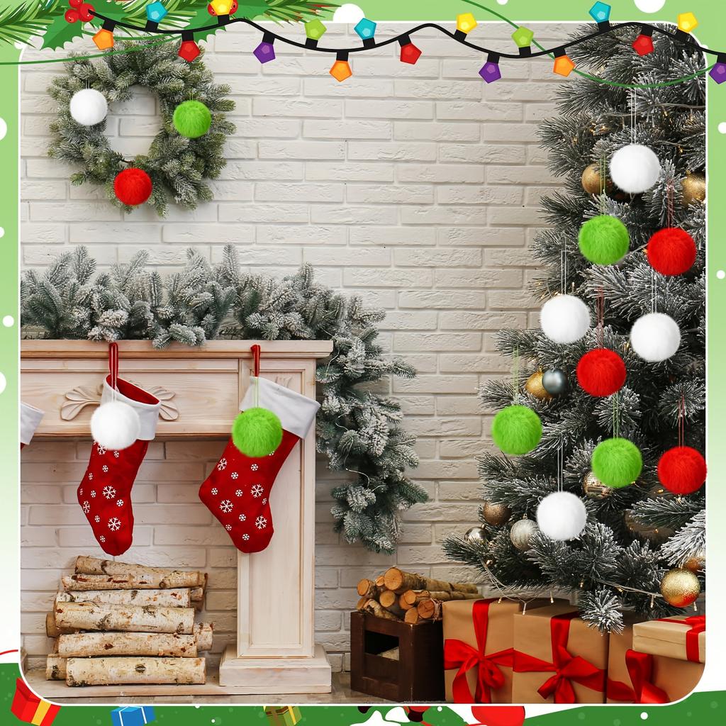 12/24Pcs 6cm Christmas Decoration Fluffy Ball Hanging Ornaments for Halloween Party Xmas Home New Year Gifts Navidad Decor Craft