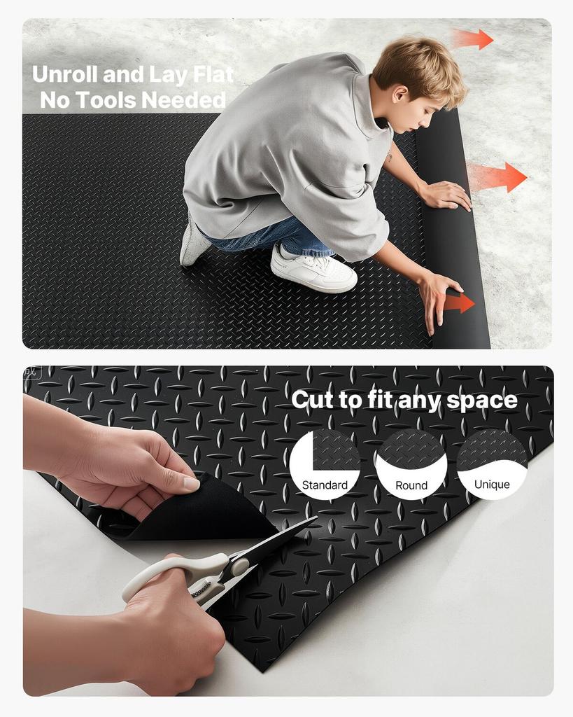 Garage Floor Roll, 1.22 x 7.62 m Garage Flooring Mat, 3 mm Thickened Rubber Diamond Plate Floor Protector Mat, Non-Slip, Wear-resist Waterproof, Easy