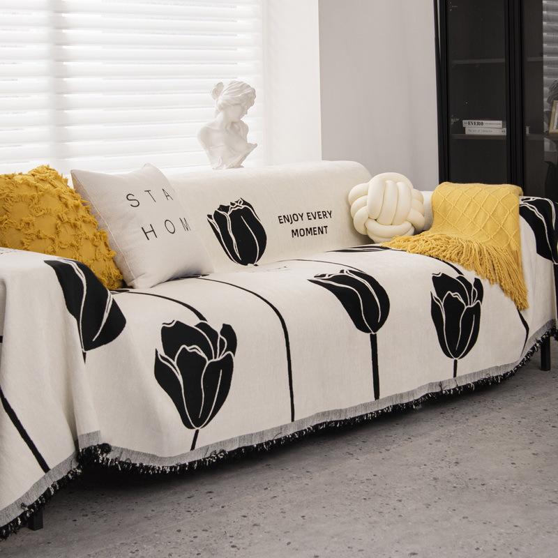 

Универсальный двусторонний чехол для дивана Four Seasons из синели и жаккарда, полотенце, скандинавский черно-белый чехол для дивана, универсальный чехол для дивана 180*130