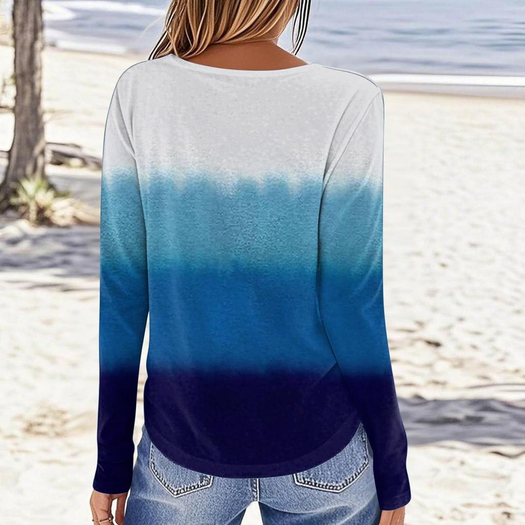 Women's Fashionable Casual Printed Long Sleeved Round Neck Top Round Neck Top Top