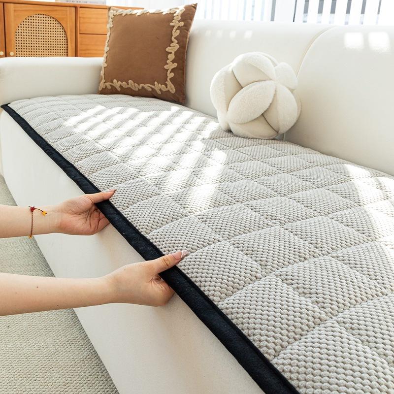 

Thick Anti Slip Sofa Cover Cloth One-piece Laying Straight Row Sofa Cushion Cover Simple Solid Color Autumn and Winter New Style 70x70cm світло-сірий колір
