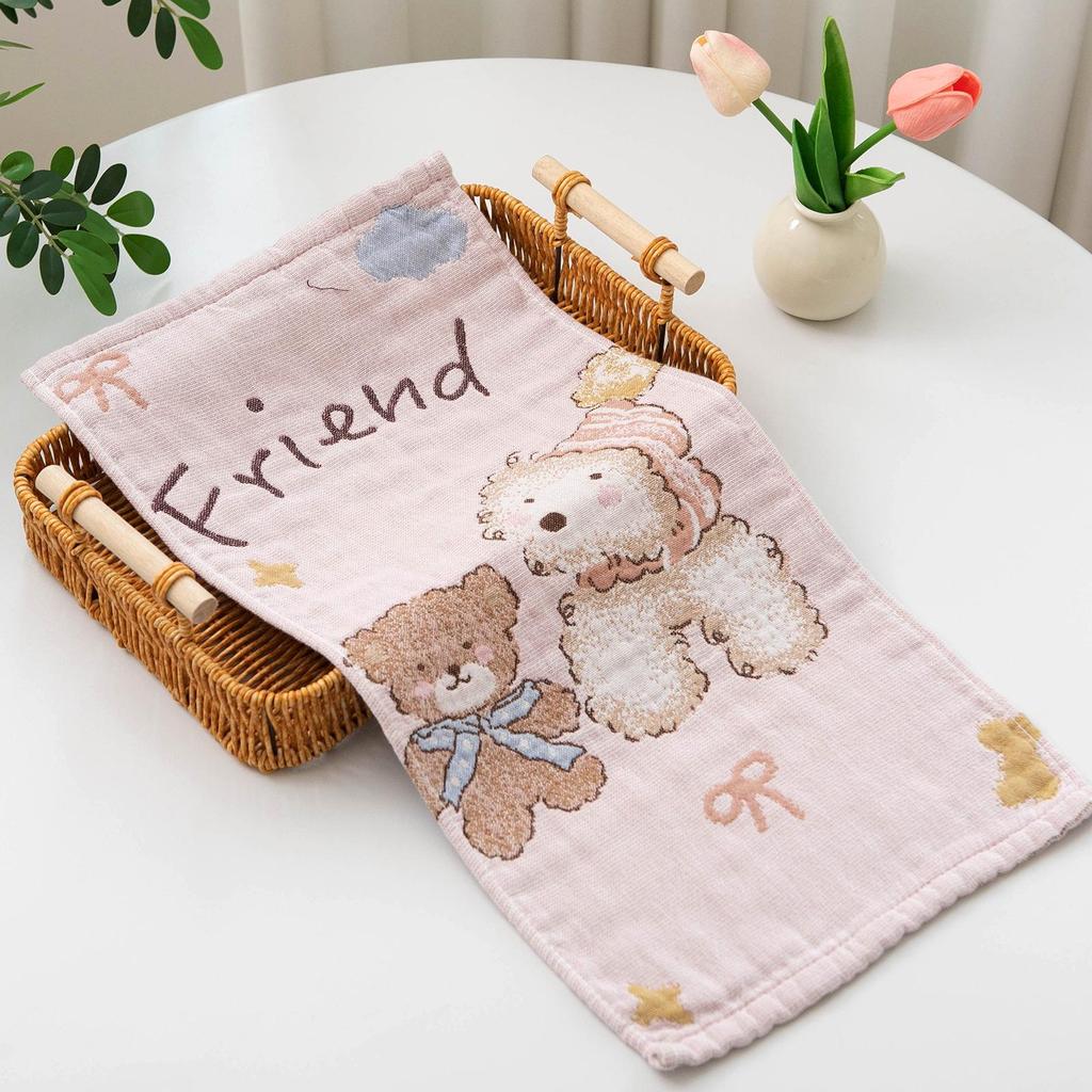 Children's Cartoon Pure Cotton Gauze Bath Towel, Thickened & Soft, Skin-Friendly, Four Layers, 25x50cm