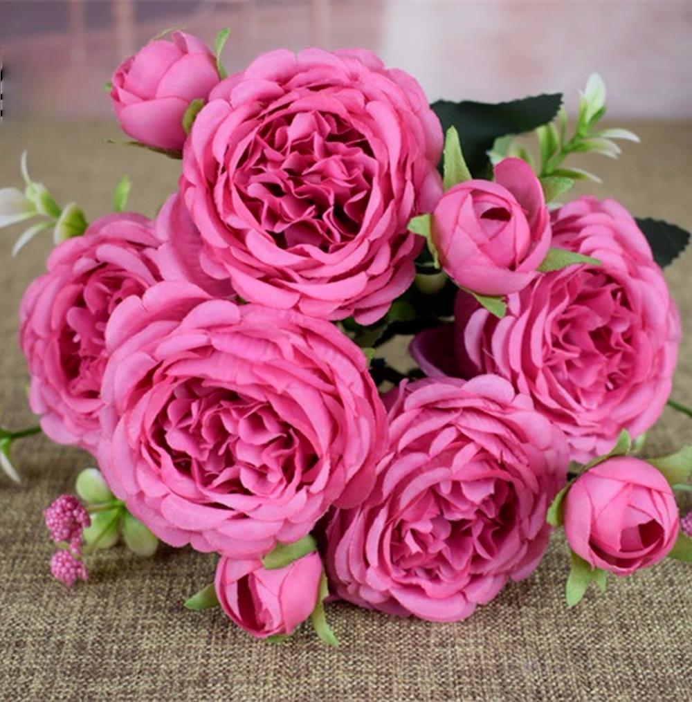High Quality Artificial Flowers Peony White Pink Rose Bouquet Home Wedding Decoration Fake Flowers Craft Living Room Arrangement
