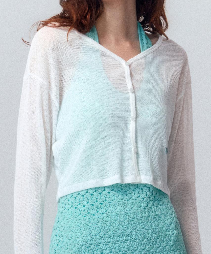 Kolallikeu Linen Sheer Crop Cardigan White